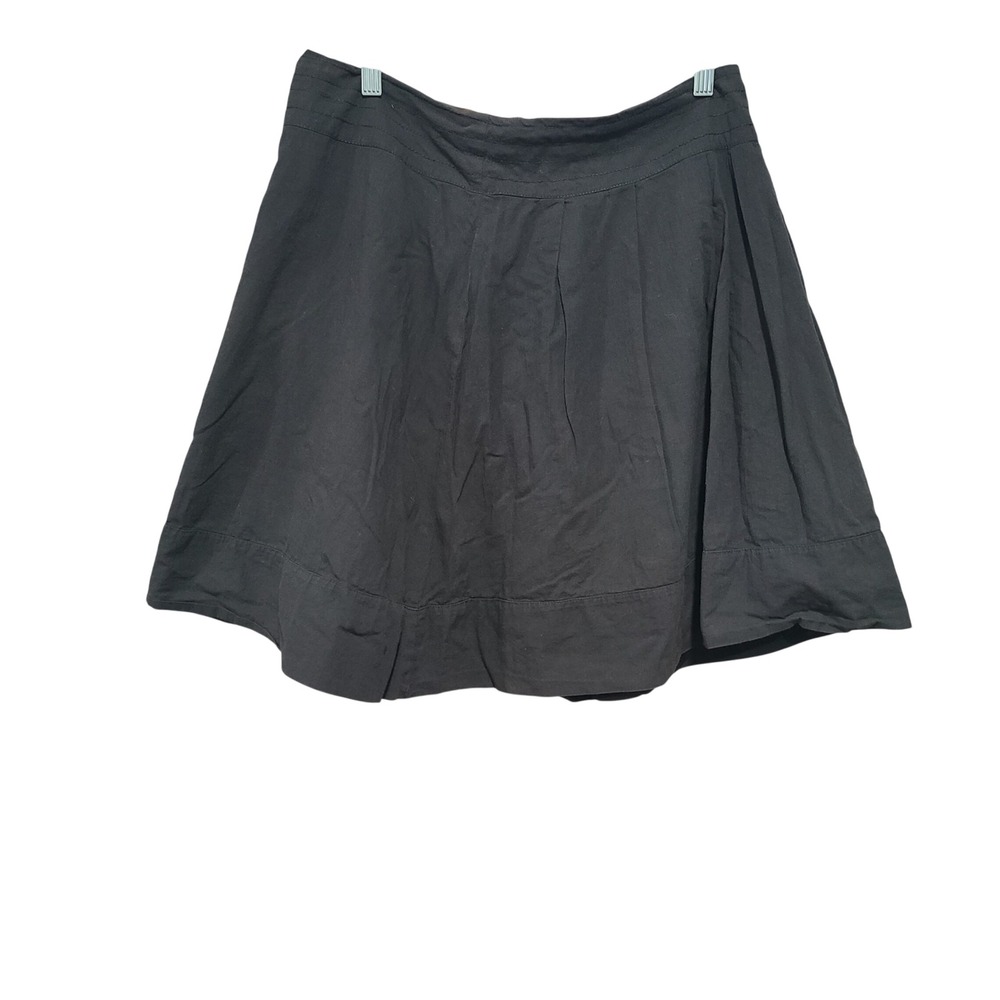 Riley + James Black Cotton A-Line Mini Skirt Size Medium Back Zip Wide Waistband